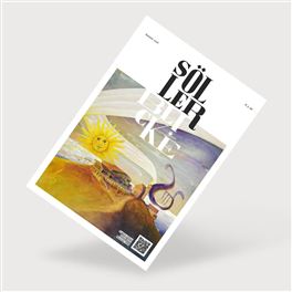 Ein künstlerisches Cover einer Zeitschrift mit einem hellen Sonnenmotiv und einer fantasievollen Landschaft. Die Farben sind lebhaft und erzeugen eine einladende Stimmung.