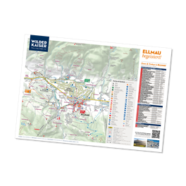 Ein Plan für die Region Wilder Kaiser. Er zeigt eine wunderschöne Landschaft mit Bergen und grünen Wiesen.