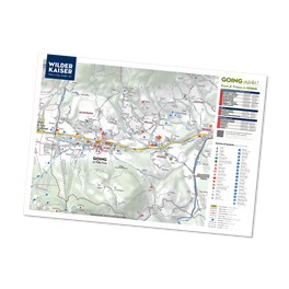 Eine detaillierte Karte mit Straßen, Wegen und markierten Punkten. Die Karte zeigt die Umgebung und wichtige Informationen für Reisende.