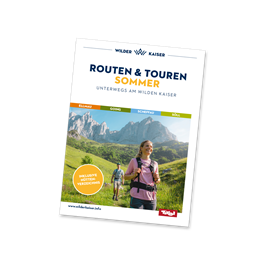 Ein Reiseführer über Wanderwege in den Alpen. Auf dem Cover sind beeindruckende Berge und ein Wanderer zu sehen.