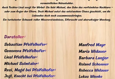 A poster for the play "All Because of One Night". It includes the cast and a brief description of the play.