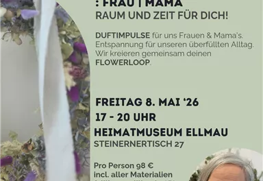 An advertising poster for a workshop on the topic of aromatherapy. It is aimed at women and mothers and offers creative relaxation as well as experiences through working together with scents.