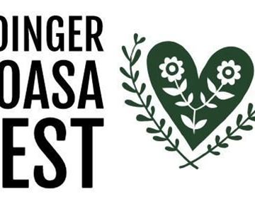 Ein kreatives Logo für das Goinger Koasa Fest. Es zeigt ein herzförmiges Design mit Blumen und Blättern.