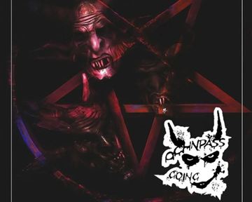 A dark image with a red pentagram shape and grotesque faces. In the lower corner, there is a prominent logo.