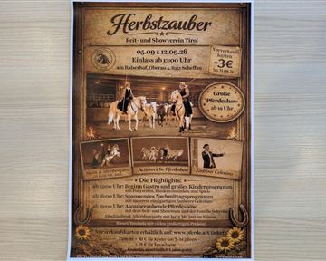 Ein Plakat für die große Pferdeshow in Scheffau mit dem Titel "Herbstzauber". Die Veranstaltung findet vom 13. bis 20. September statt.