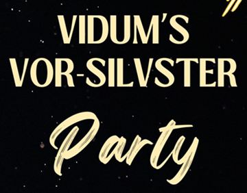Ein einladendes Party-Design für Vidums Vor-Silvester-Feier. Es zeigt festliche Schriftzüge und Feuerwerksmuster auf schwarzem Hintergrund.
