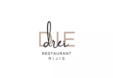 Ein modernes Logo für das Restaurant "Drei Rijs". Die Schrift ist schlicht und elegant, mit einer klaren Farbkombination.