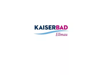 Das Bild zeigt das Logo von Kaiserbad Ellmau. Es ist in blauen und rosa Farben gestaltet.