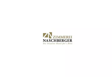 Ein Logo der Zimmererei Naschberger. Es zeigt den Slogan "Die kreative Hand für's Holz".