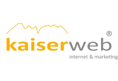 A simple logo featuring the inscription "kaiserweb" in orange and gray. Below it, "internet & marketing" is written in smaller text.
