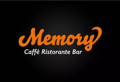 A logo for the "Memory Caffè Ristorante Bar". The lettering is designed in orange on a black background.