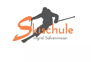 Eine Skischule mit dem Namen "Ingrid Salvenmoser" in einem modernen Logo. Es zeigt einen Skifahrer in Aktion.