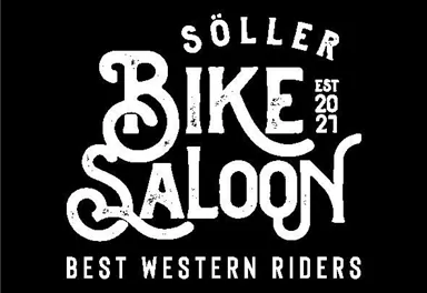 A black logo with the inscription "Söller Bike Saloon" and "Best Western Riders". The design conveys a rustic and welcoming atmosphere.