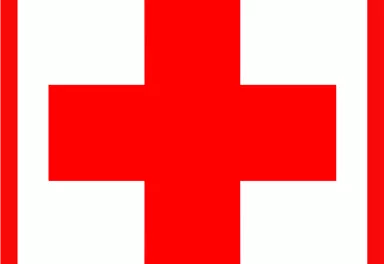Ein rotes Kreuz auf weißem Hintergrund. Dies ist ein internationales Symbol für medizinische Hilfe und Erste Hilfe.