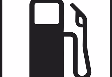 Eine schwarze Benzinpumpe auf einem weißen Hintergrund. Sie symbolisiert eine Tankstelle oder Kraftstoffversorgung.