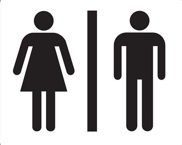 A symbol for restrooms featuring a female and a male figure. It indicates the separation between ladies' and gentlemen's toilets.