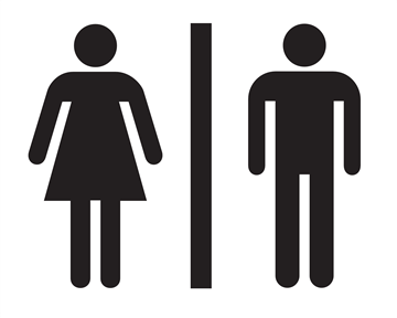 A symbol for restrooms featuring a female and a male figure. It indicates the separation between ladies' and gentlemen's toilets.