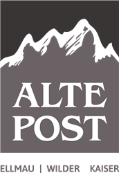 A logo with the inscription "ALTE POST" and stylized mountain peaks in the background. The colors are rendered in black, white, and shades of gray.