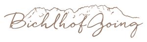 An elegant logo with the words "Bichlhof Going" and a stylized mountain landscape in the background. The font is in a soft, curved typeface.