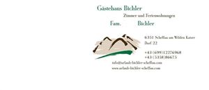 An elegant logo for the Bichler guest house, which offers rooms and holiday apartments. The contact information is also provided.
