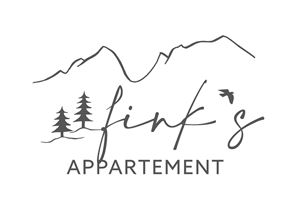 A simple logo featuring the words "Fink's Appartement." Above are stylized mountains and trees depicted.