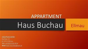 An advertisement for an apartment called "Haus Buchau" in Ellmau. The contact information is also listed.