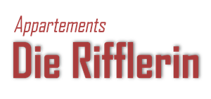 Das Bild zeigt den Schriftzug "Appartements Die Rifflerin". Es handelt sich um eine ansprechende und moderne Schriftart.