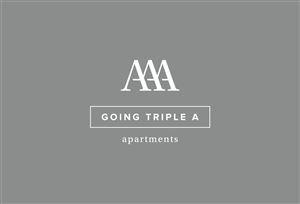 Ein elegantes Logo für "Going Triple A Apartments" auf grauem Hintergrund. Die Gestaltung ist modern und schlicht.
