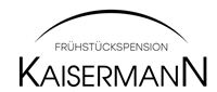 Ein einfaches und elegantes Logo für eine Frühstückspension namens "Kaisermann". Der Schriftzug ist klar und modern gestaltet.