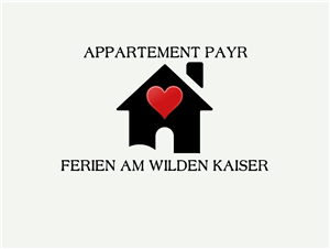A symbolic logo of a holiday apartment. The design features a house with a red heart and the inscription "Appartement Payr – Holidays at the Wilden Kaiser".