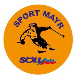 A logo from Sport Mayr that shows a skier. It has an orange background and the inscription "SPORT MAYR" as well as "SÖLL" in colorful letters.