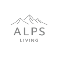 Ein hochwertiges Logo mit den Bergen der Alpen. Der Schriftzug "ALPS LIVING" ist klar und modern gestaltet.