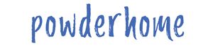 A stylish logo with the inscription “powderhome” in blue, handwritten font. It conveys a sense of creativity and modernity.