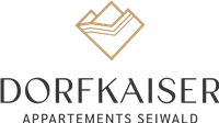 An elegant logo with the name "Dorfkaiser" and a stylized mountain motif. It conveys a sense of comfort and quality.