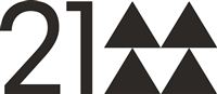 Ein modernes Logo mit der Zahl 21 und stilisierten dreieckigen Formen. Die Farben sind schlicht in Schwarz und Weiß gehalten.