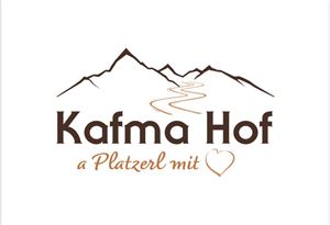 A logo with the name "Kafma Hof", surrounded by stylized mountains and a path. It conveys a cozy and inviting atmosphere.