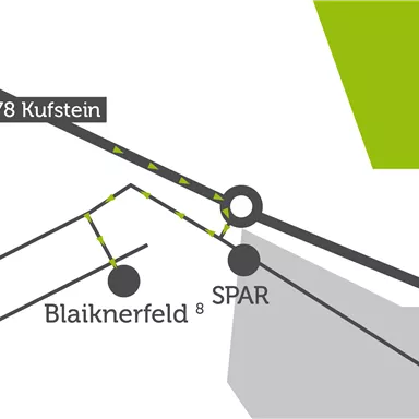 A simple map showing the B178 in Kufstein. It includes markers for Blaiknerfeld and a SPAR market.