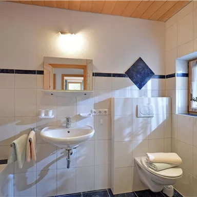 A modern bathroom with white wall tiles and a wooden ceiling. It features a sink, a toilet, and a window with a plant.