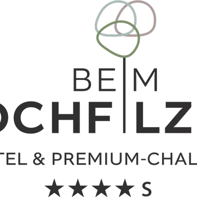 A modern logo for the hotel and the premium chalets "Beim Hochfilzer". The design is simple and elegant, with four stars for the award.
