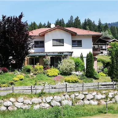 Front view of the house in summer.