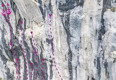 Söll_Topo Klettergarten Achleiten / Hauptsektor - Rechts Routen 54-62_Wilder Kaiser