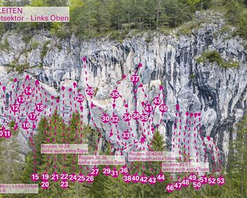 Söll_Topo Klettergarten Achleiten / Hauptsektor - Links Oben_Wilder Kaiser